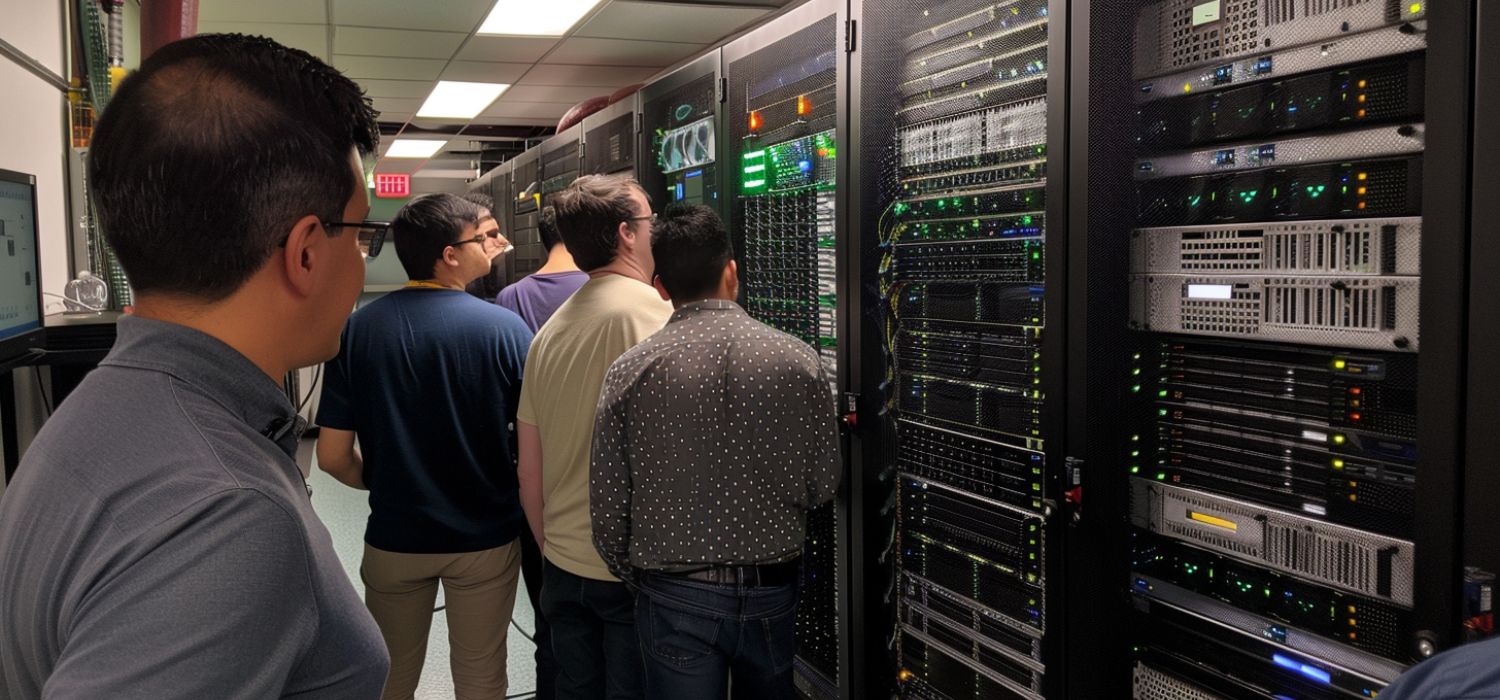 insource IT professionals working on a client's data system.