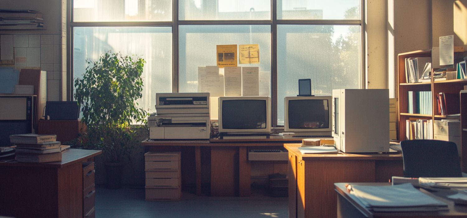 An office full of legacy technology systems.