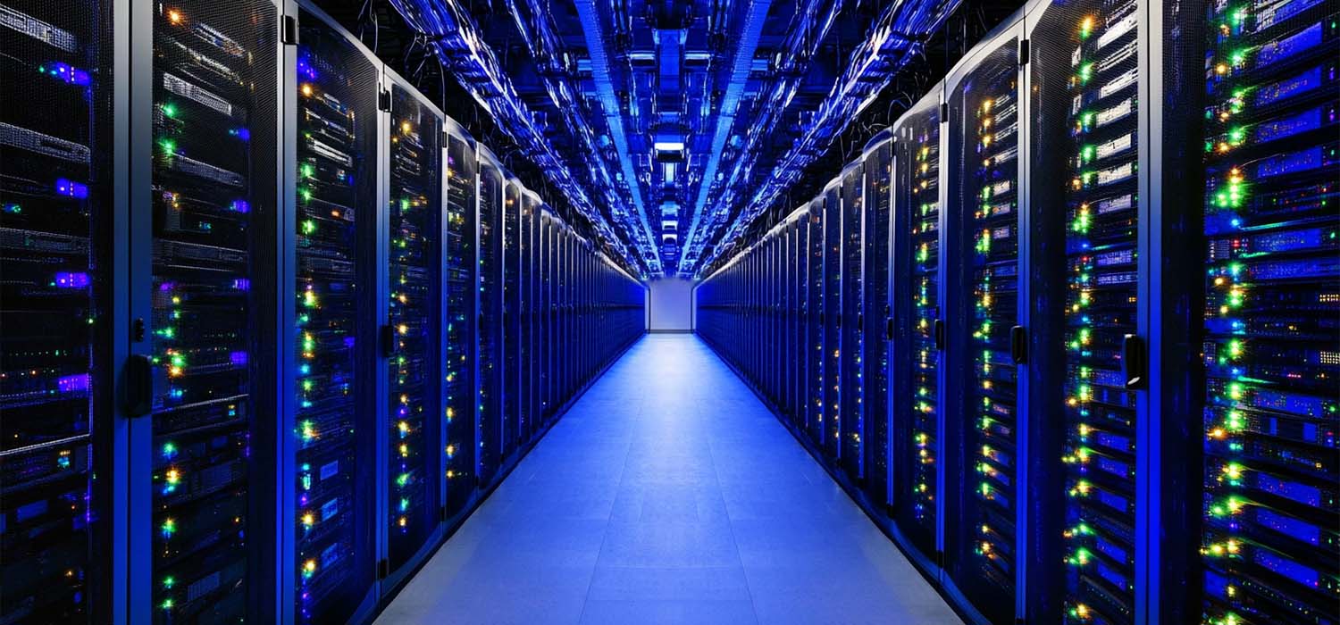 Cloud computing infrastructure showing scalable resources and data storage.