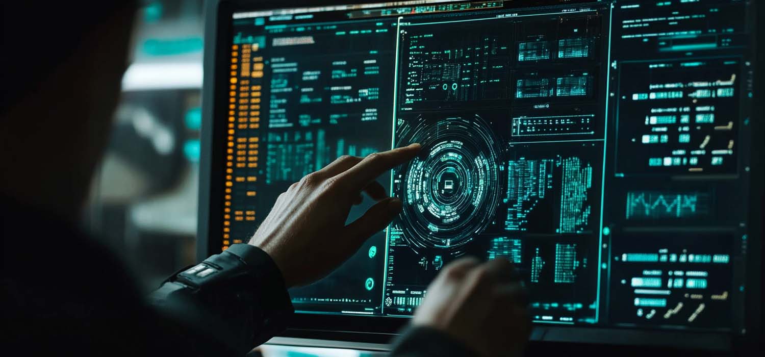 Detailed view of data encryption on a digital monitor
