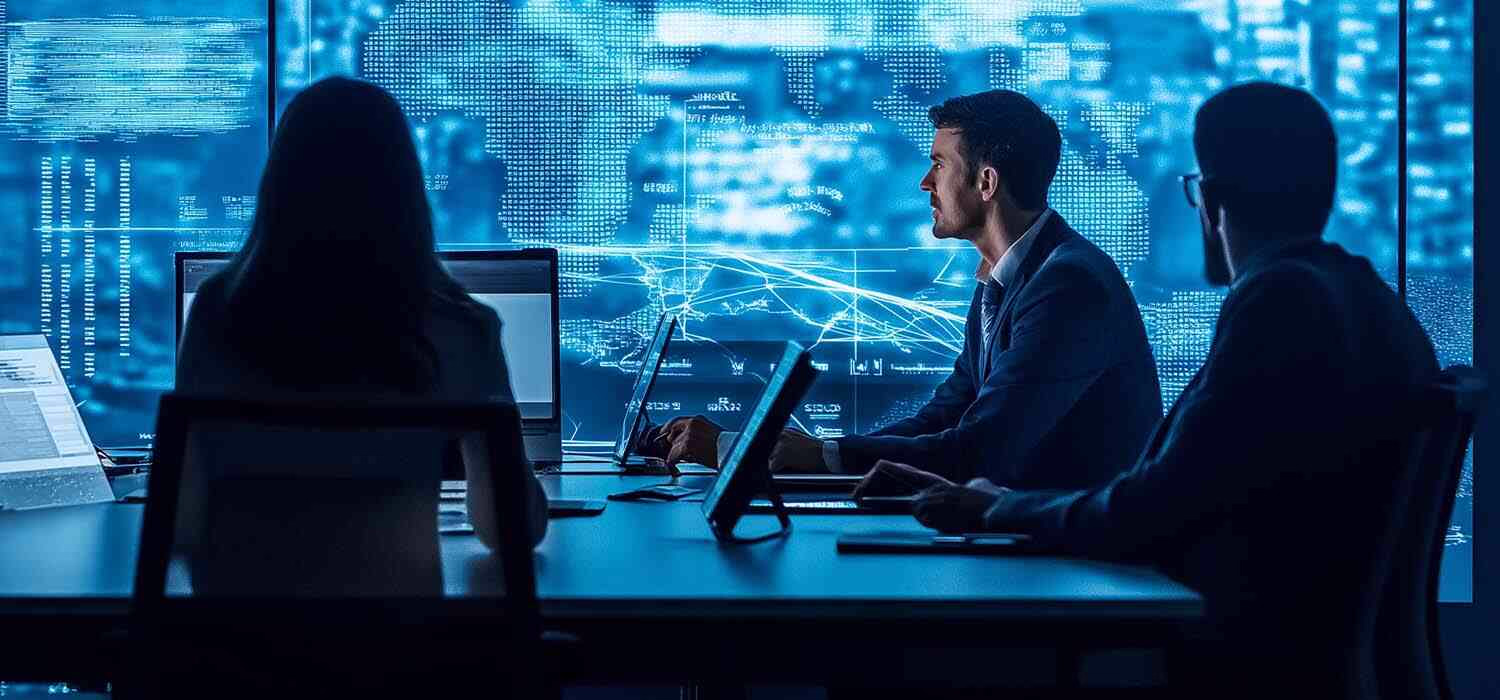 team discussing technology roadmap in meeting room