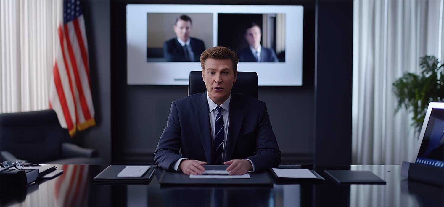 Deepfake video creation interface depicting a fake corporate announcement