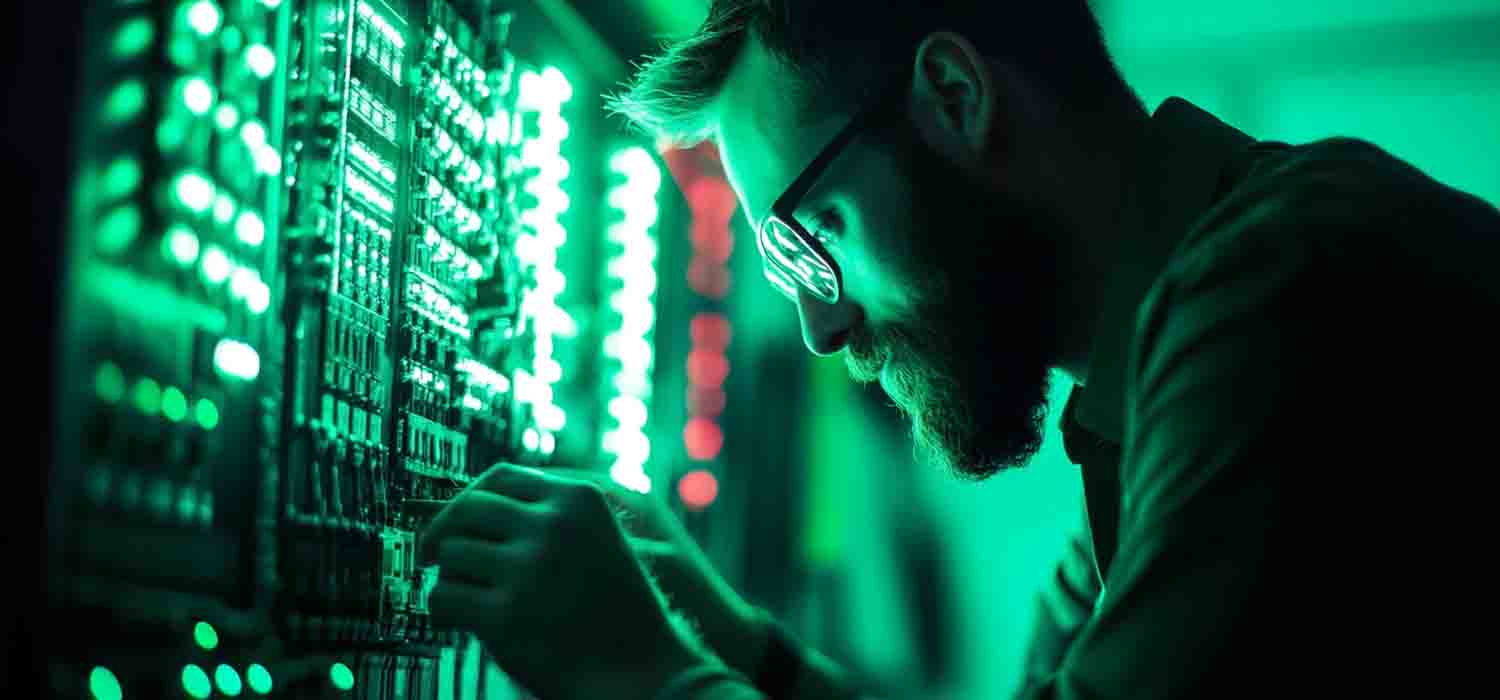 IT professional performing a cybersecurity audit to ensure system safety.