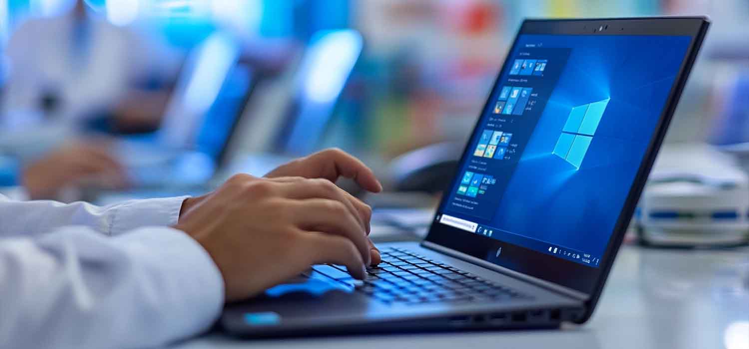 IT professional using Microsoft's PC Health Check tool to evaluate a laptop's compatibility with Windows 11.