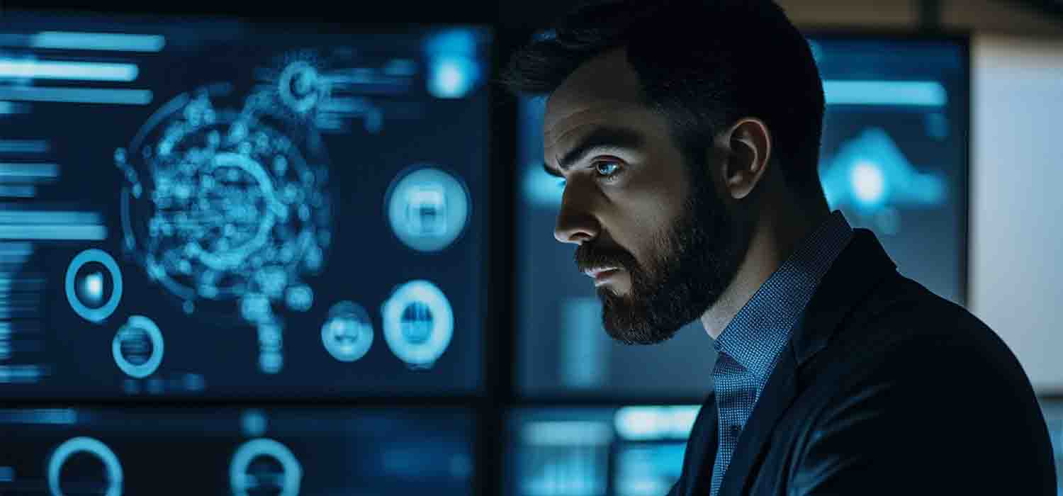 Business owner reviewing cyber risk assessment results