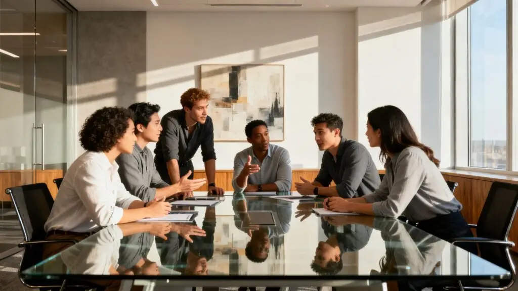 Team collaborating in a modern office.