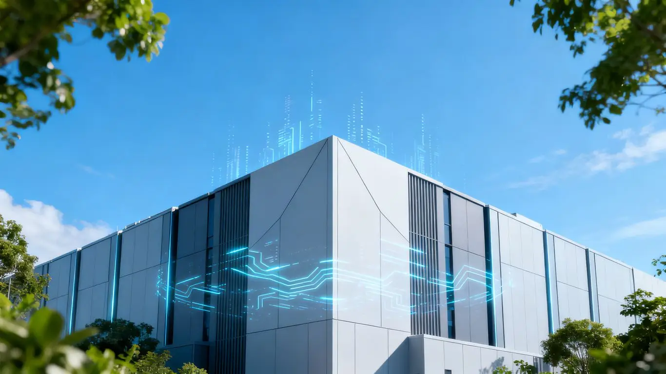 Microsoft datacentre building with AI and local data themes.