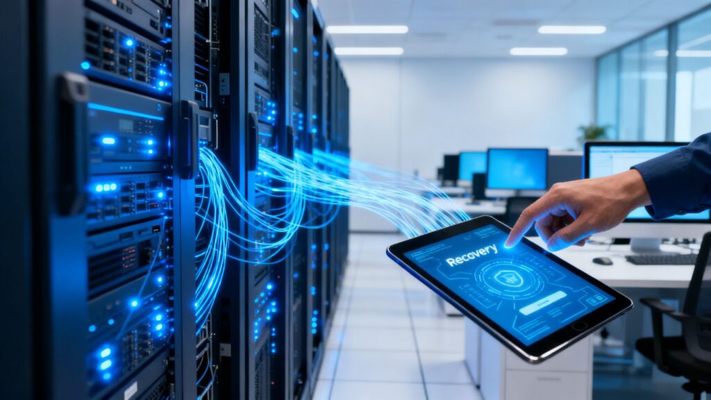 Business data backup and recovery strategy visualization.