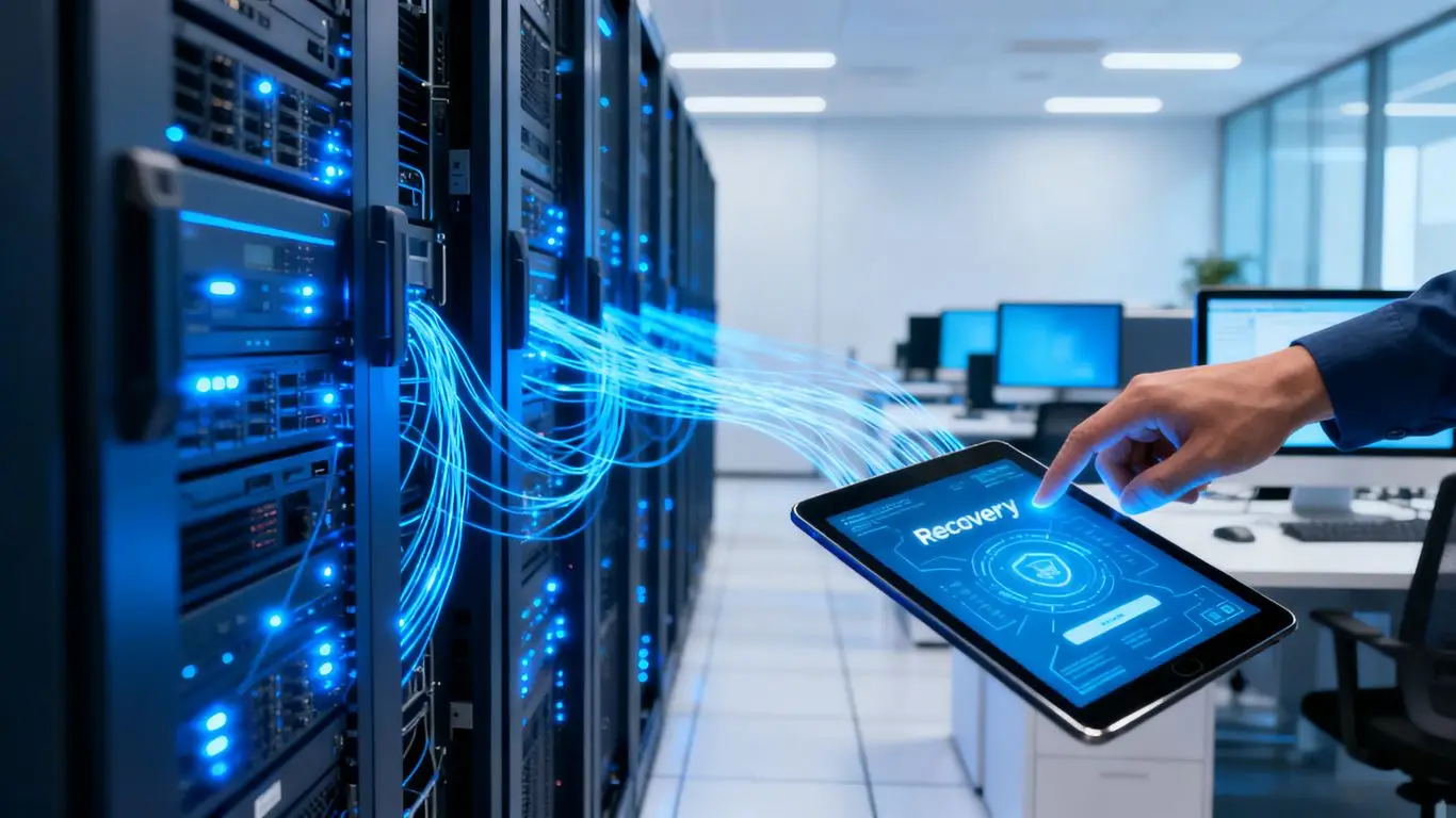 Business data backup and recovery strategy visualization.