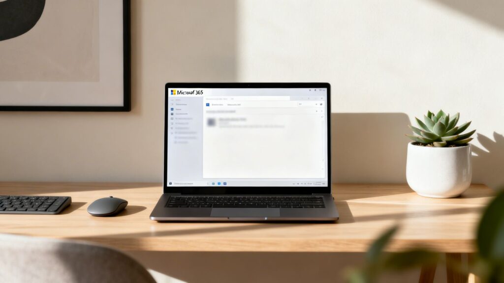 Microsoft 365 setup on a modern desk.