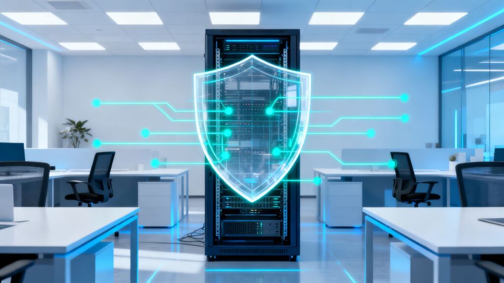 Digital shield protecting business data and servers.