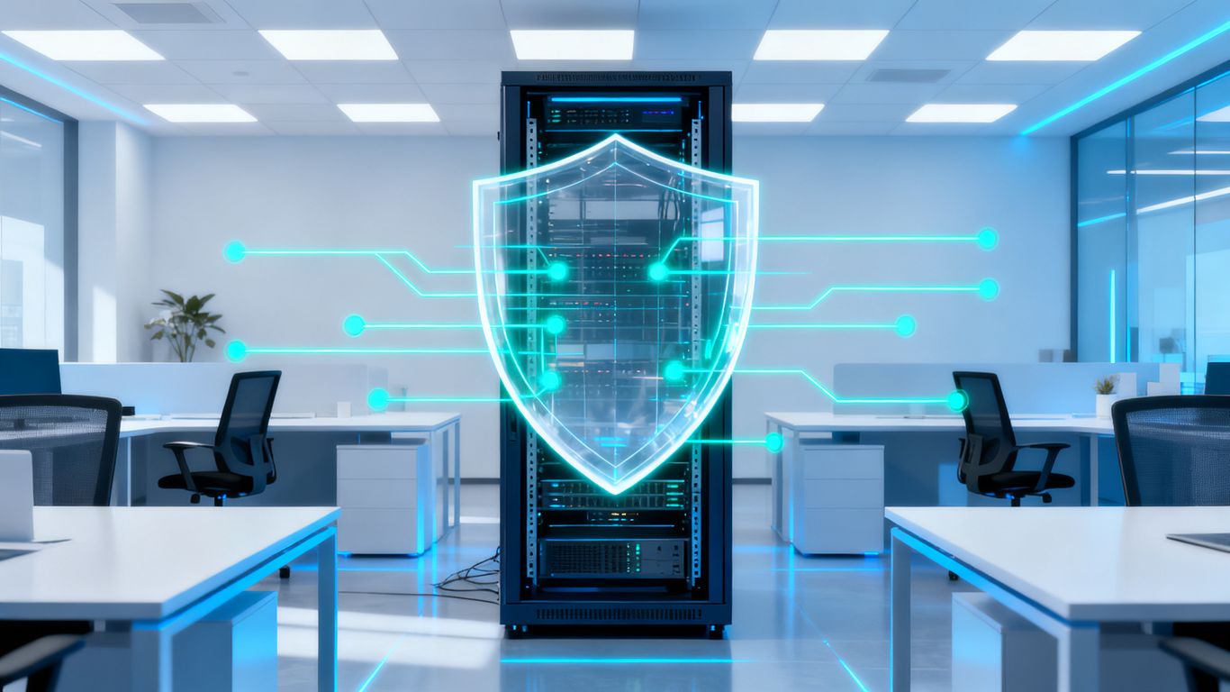 Digital shield protecting business data and servers.