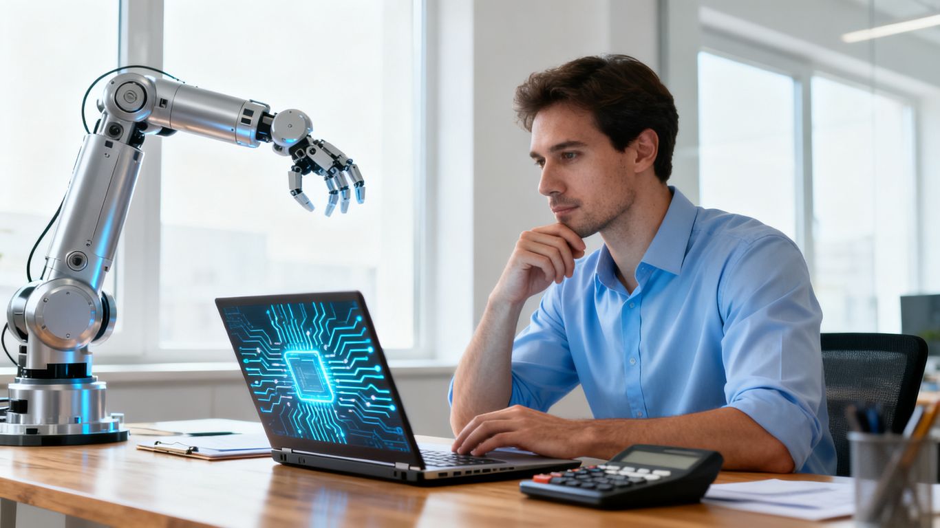Accountant working with AI, not replaced by it.