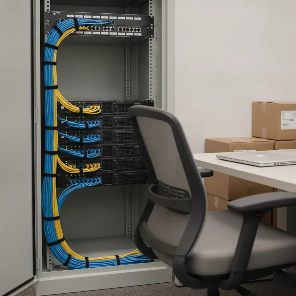 Neatly organised server cabinet after Christchurch onsite IT support visit